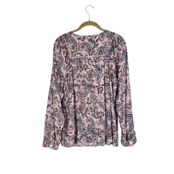 J Jill Relaxed Long Sleeve Piped Paisley Print Top Pink Boho Popover Size Small - Picture 2 of 7